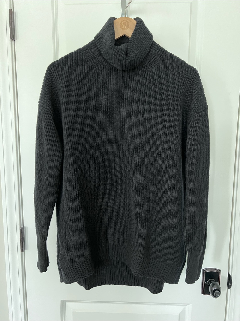 J. Crew Black Cotton & Cashmere Ribbed Roll Neck Sweater Oversized Size Small